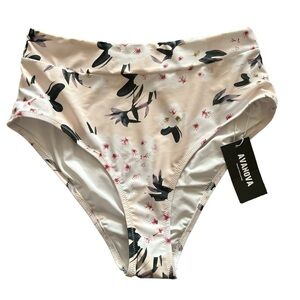Printed High Rise Floral White Large Bikini bottom BNWT